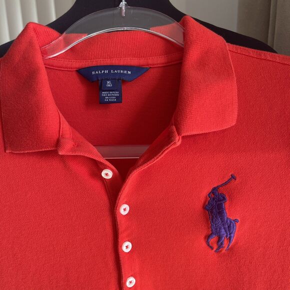 Ralph Lauren Girls Red Polo Shirt Short Sleeve Dress Big Pony XL (16) - Picture 2 of 6